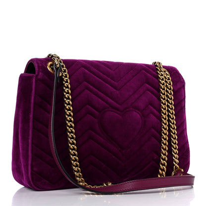 Gucci Velvet Matelasse Loved Embroidered Medium GG Marmont Shoulder Bag Fuchsia Violet Cyclamen 3 of 24