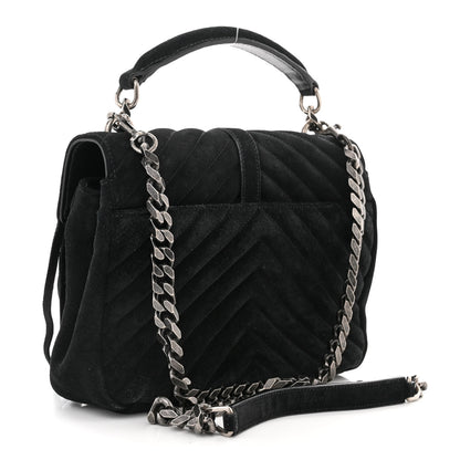 Saint Laurent Suede Matelasse Chevron Fringe Monogram Medium College Bag Black 3 of 11