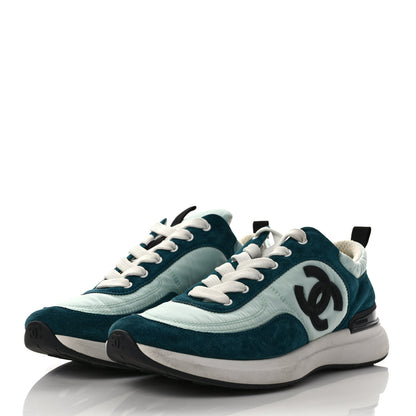 Chanel Nylon Suede Calfskin CC Sneakers 38 Green Light Green 3 of 9