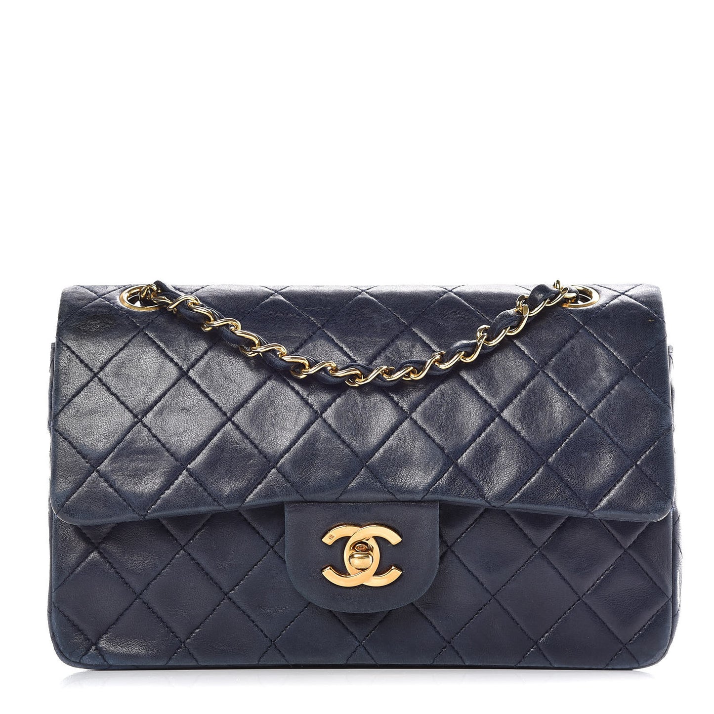 Lambskin Quilted Small Double Flap Navy