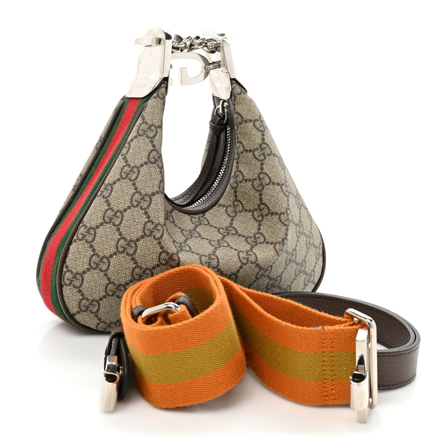 Gucci GG Supreme Monogram Textured Calfskin Web Small Attache Shoulder Bag Beige Ebony New Acero 3 of 9