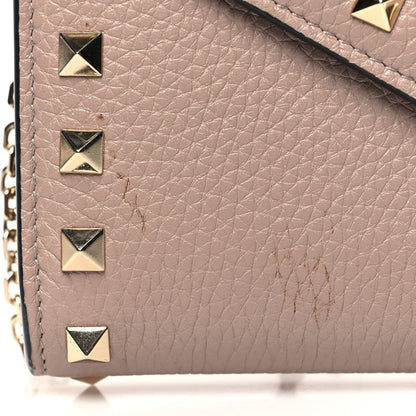 Valentino Garavani Pebbled Calfskin Rockstud Envelope Wallet on Chain Poudre 10 of 12