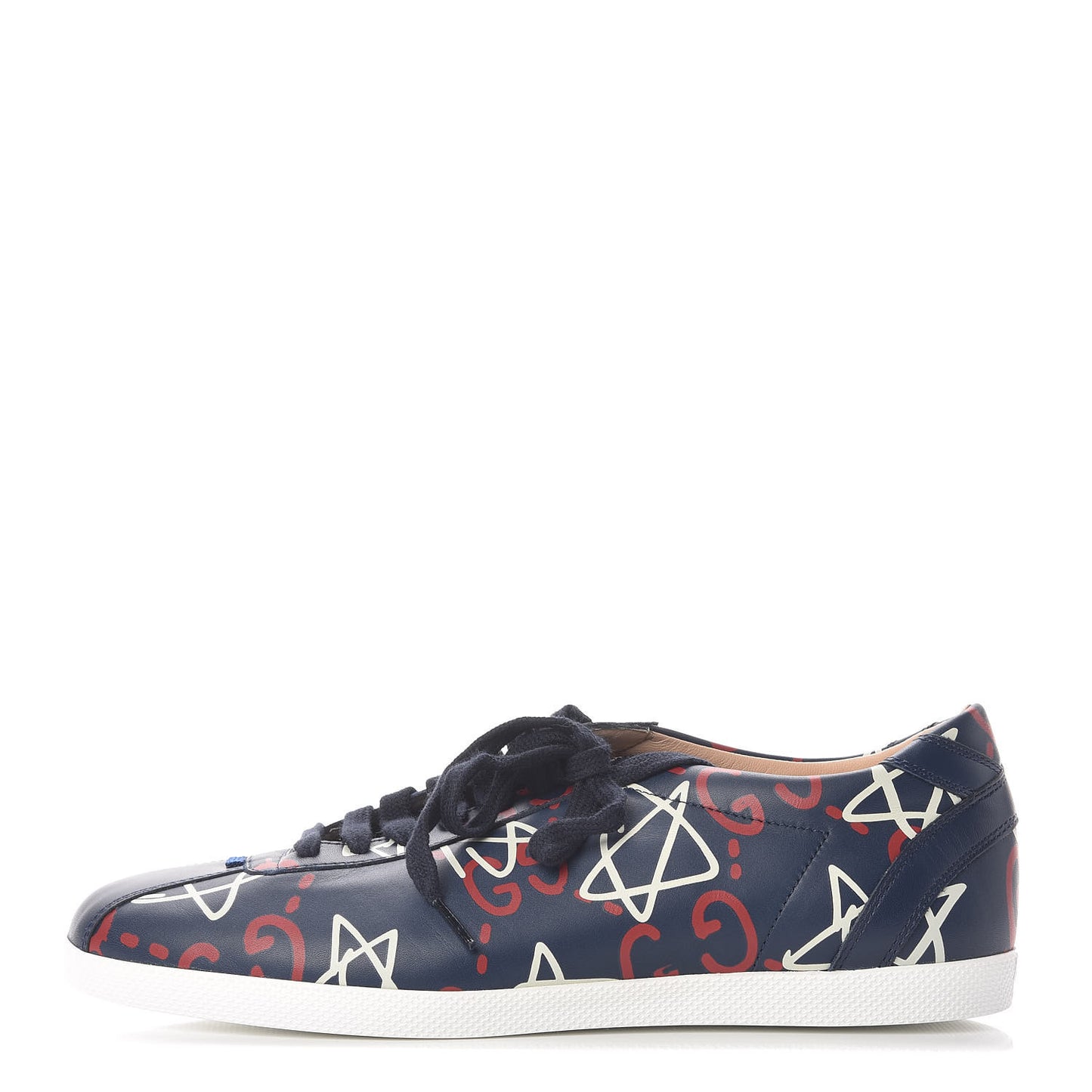 Calfskin GucciGhost Print Mens Low Top Sneakers 8 Blue Agata Hibiscus Red