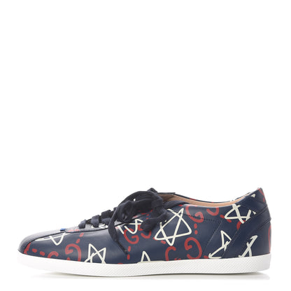 Gucci Calfskin GucciGhost Print Mens Low Top Sneakers 8 Blue Agata Hibiscus Red 1 of 8