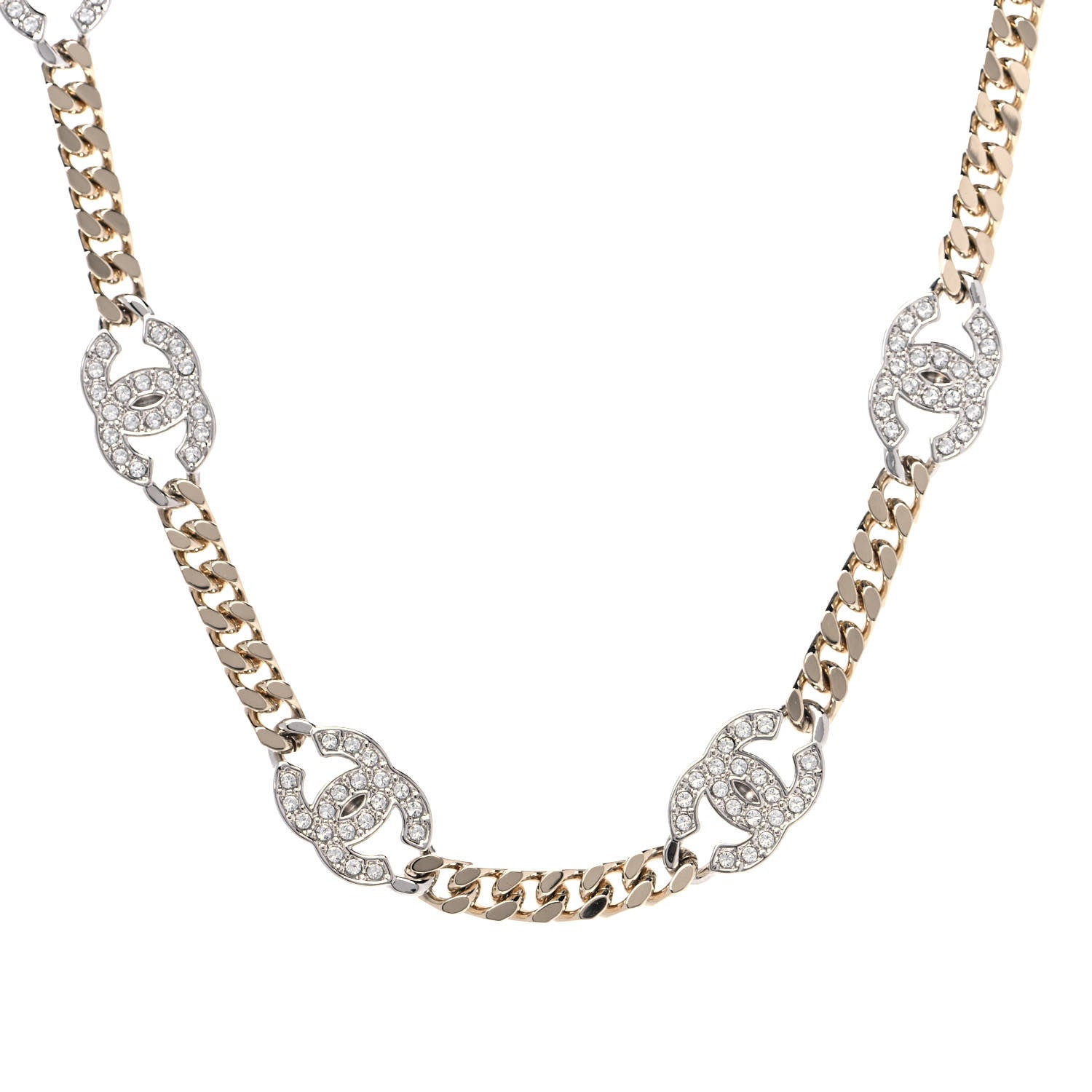 Chanel Crystal Chain CC Choker Gold Silver 1 of 4