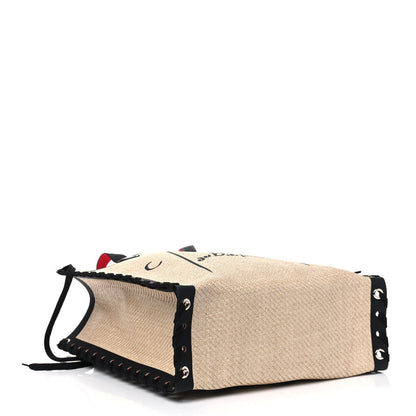 Christian Louboutin Braided Canvas Straw Small Cabalace Shopper Tote Natural Black 3 of 4