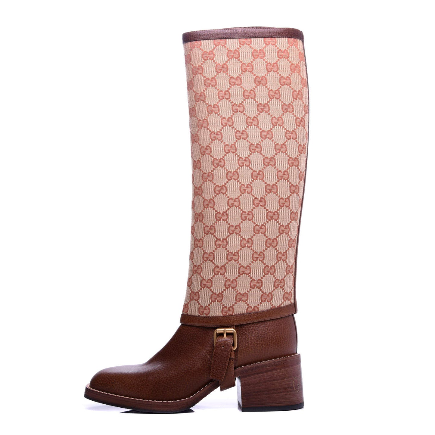 GG Monogram Calfskin Lola Tall Boots 38.5 Beige Ruggine Cuir