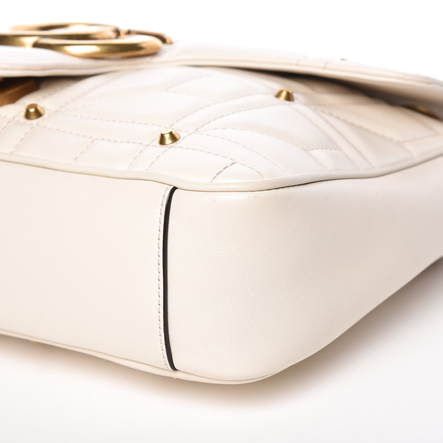 Gucci Calfskin Matelasse Studded Medium GG Marmont Shoulder Bag White 6 of 9