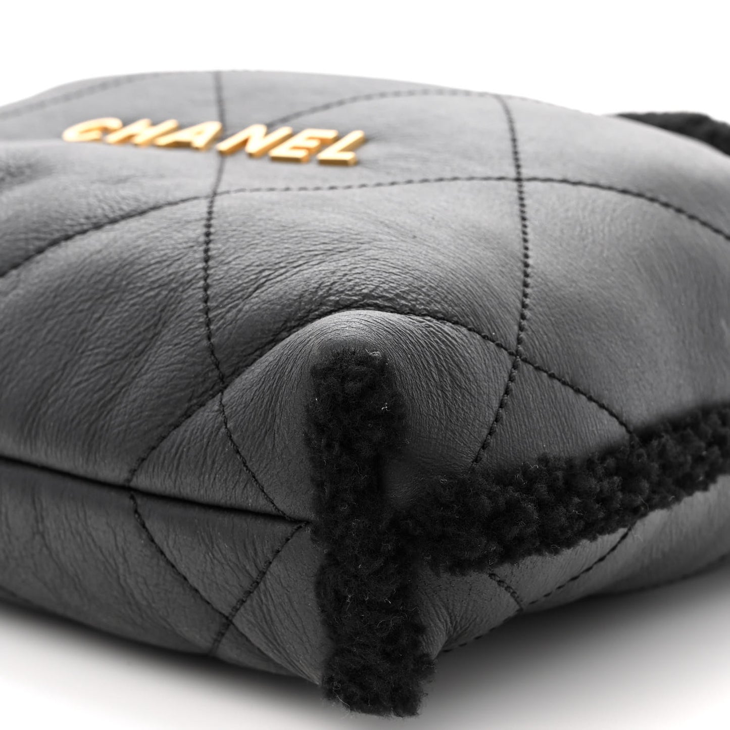 Aged Lambskin Shearling Quilted Small Chanel 22 Black
