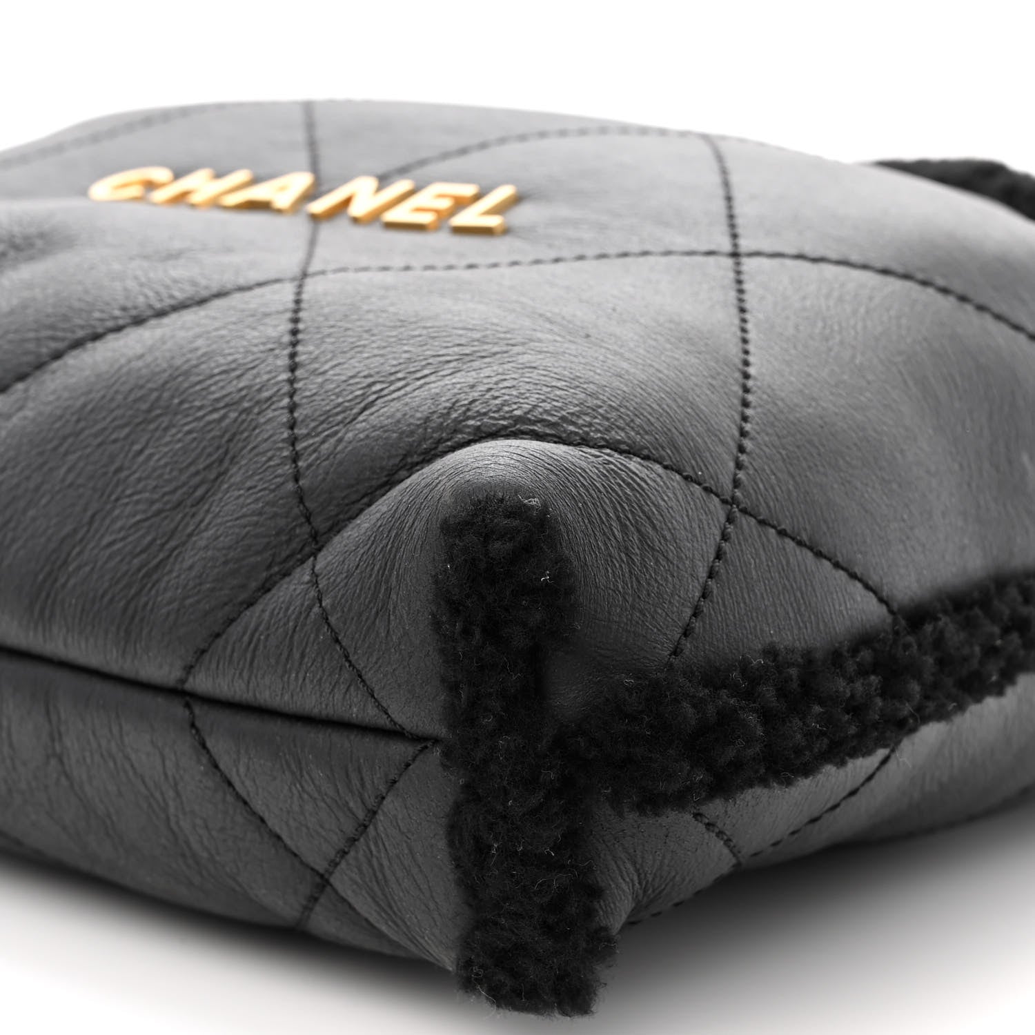Chanel Aged Lambskin Shearling Quilted Small Chanel 22 Black 11 of 12
