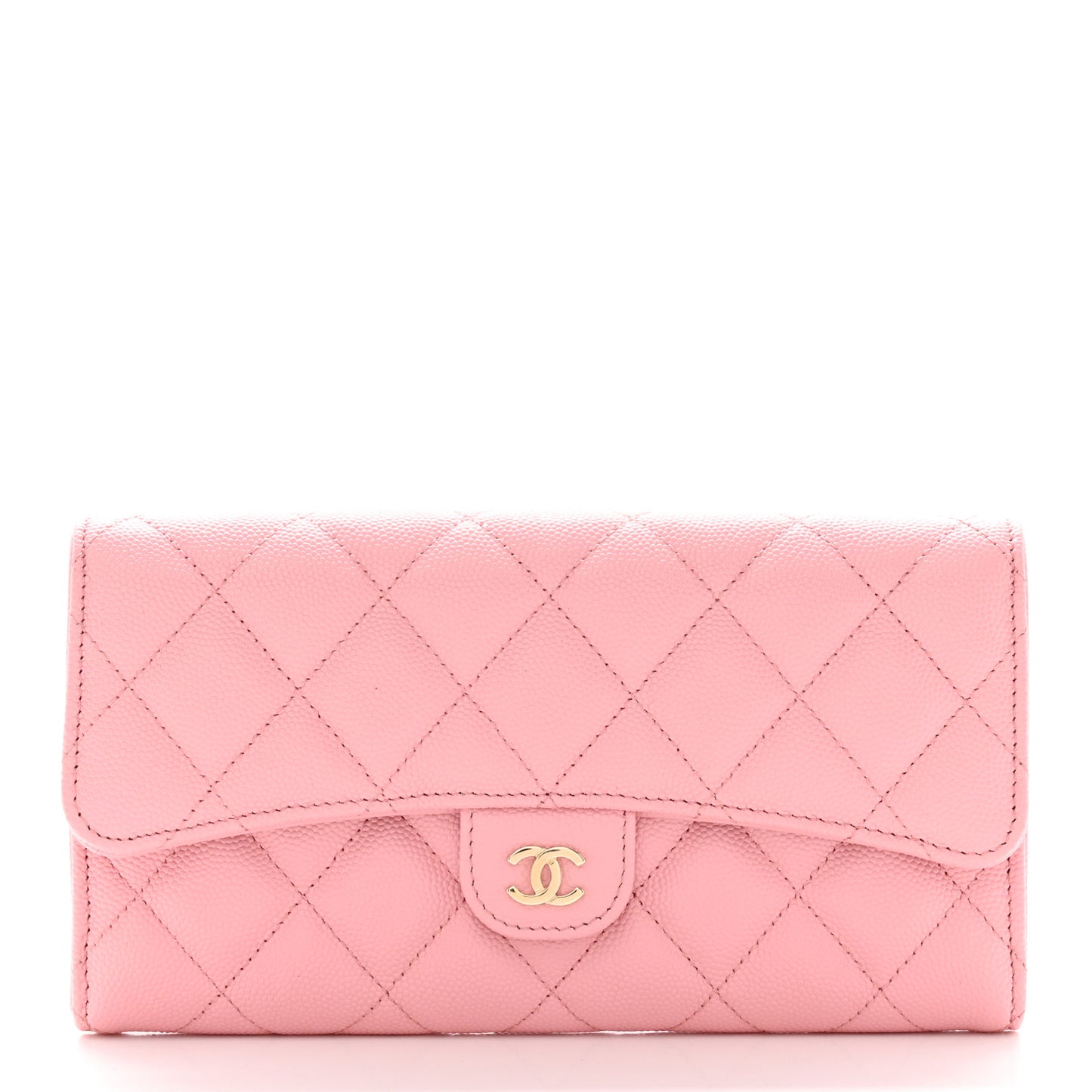 Caviar Quilted Large Gusset Flap Wallet Light Pink