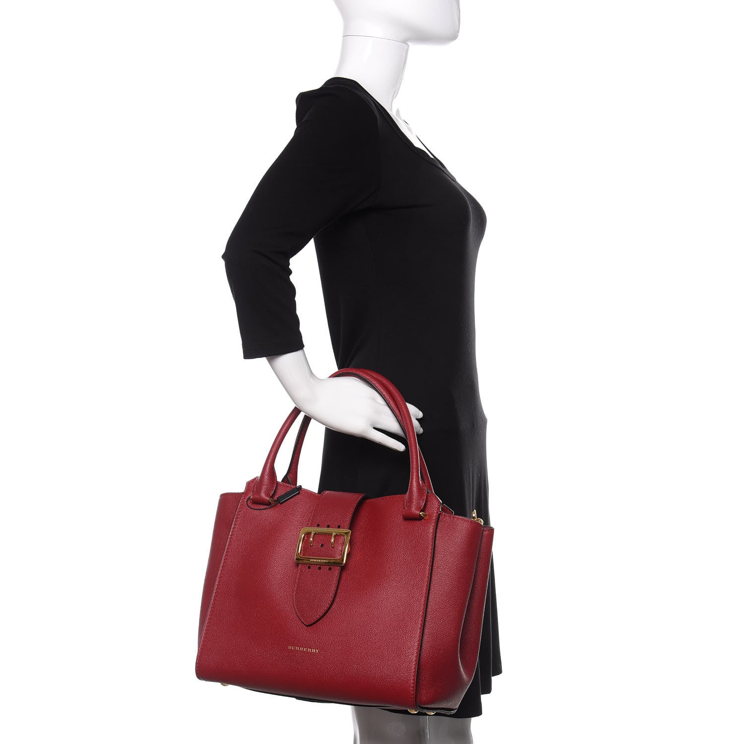 Burberry Soft Grain Calfskin Medium Buckle Tote Parade Red 3 of 10