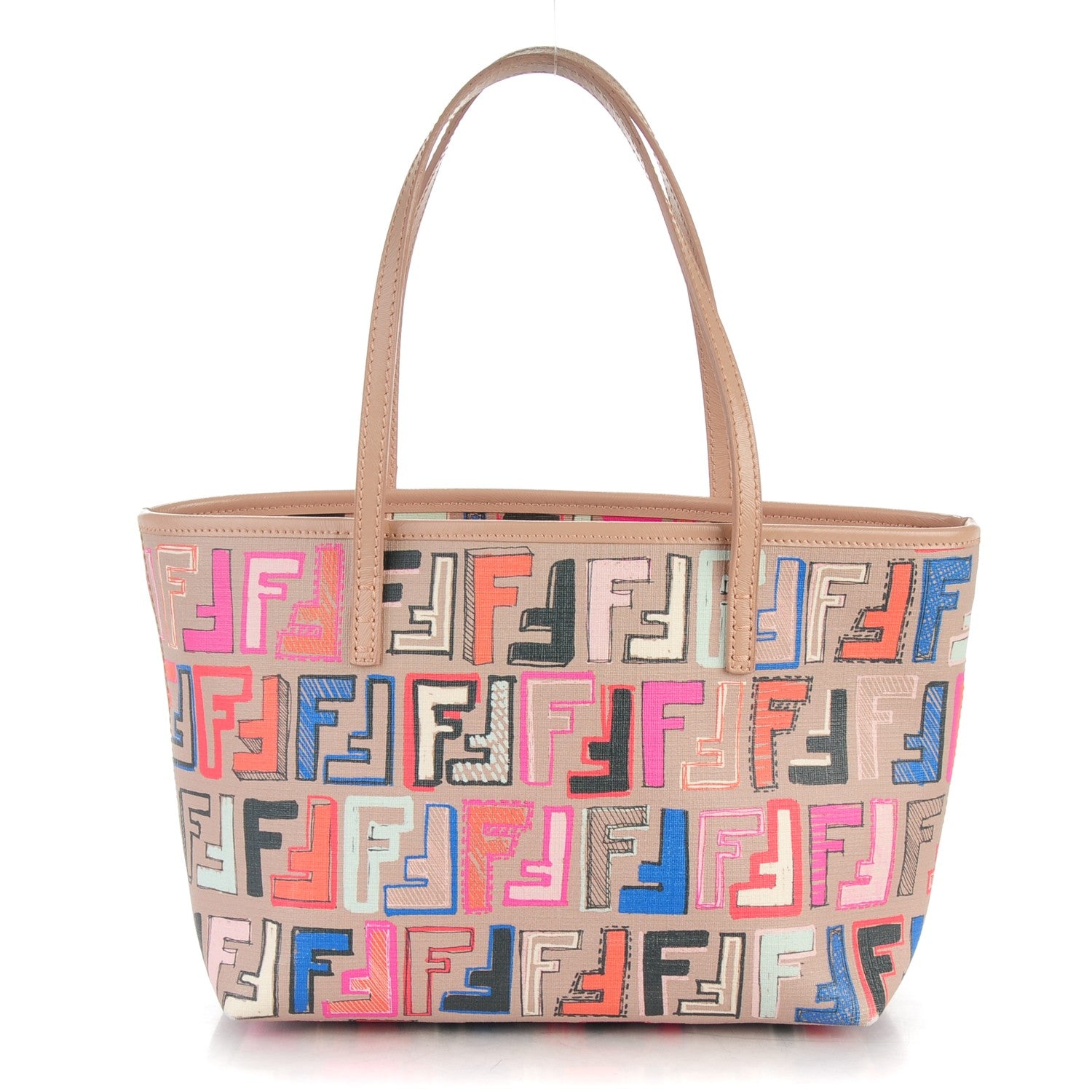 Fendi Zucca Spalmati Vitello FF Multicolor Mini Roll Tote Beige Multicolor Cipria 1 of 7