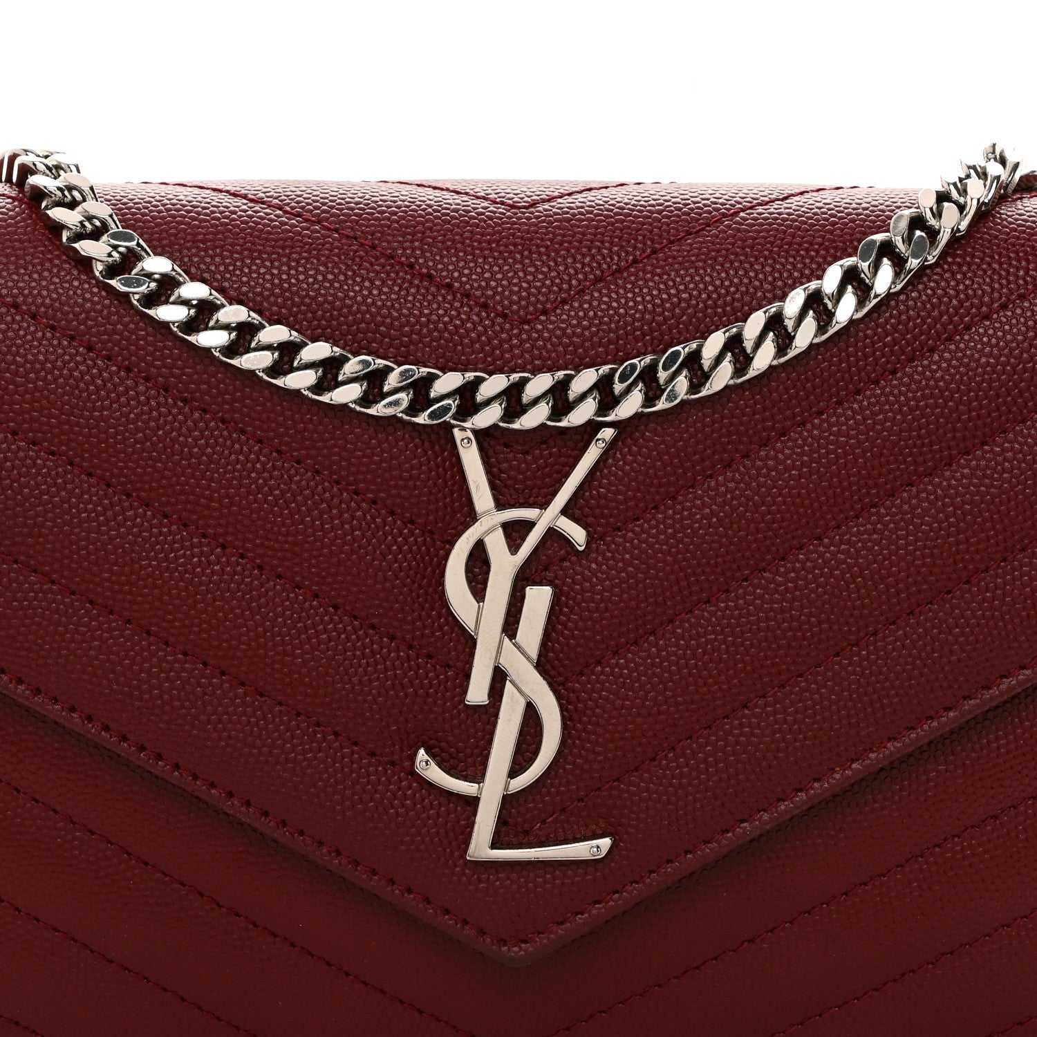 Saint Laurent Grain De Poudre Matelasse Chevron Monogram Chain Wallet Palissandre 8 of 11