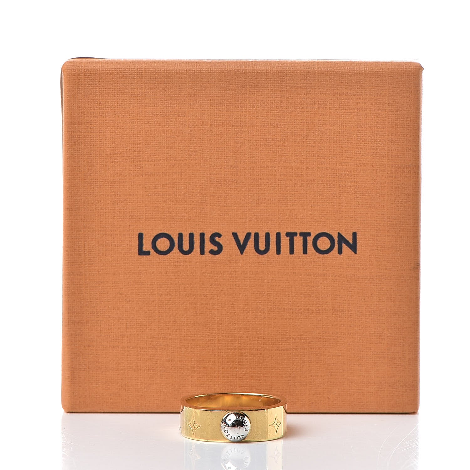 Louis Vuitton Brass Monogram Engraved Nanogram Ring S Gold 8 of 8