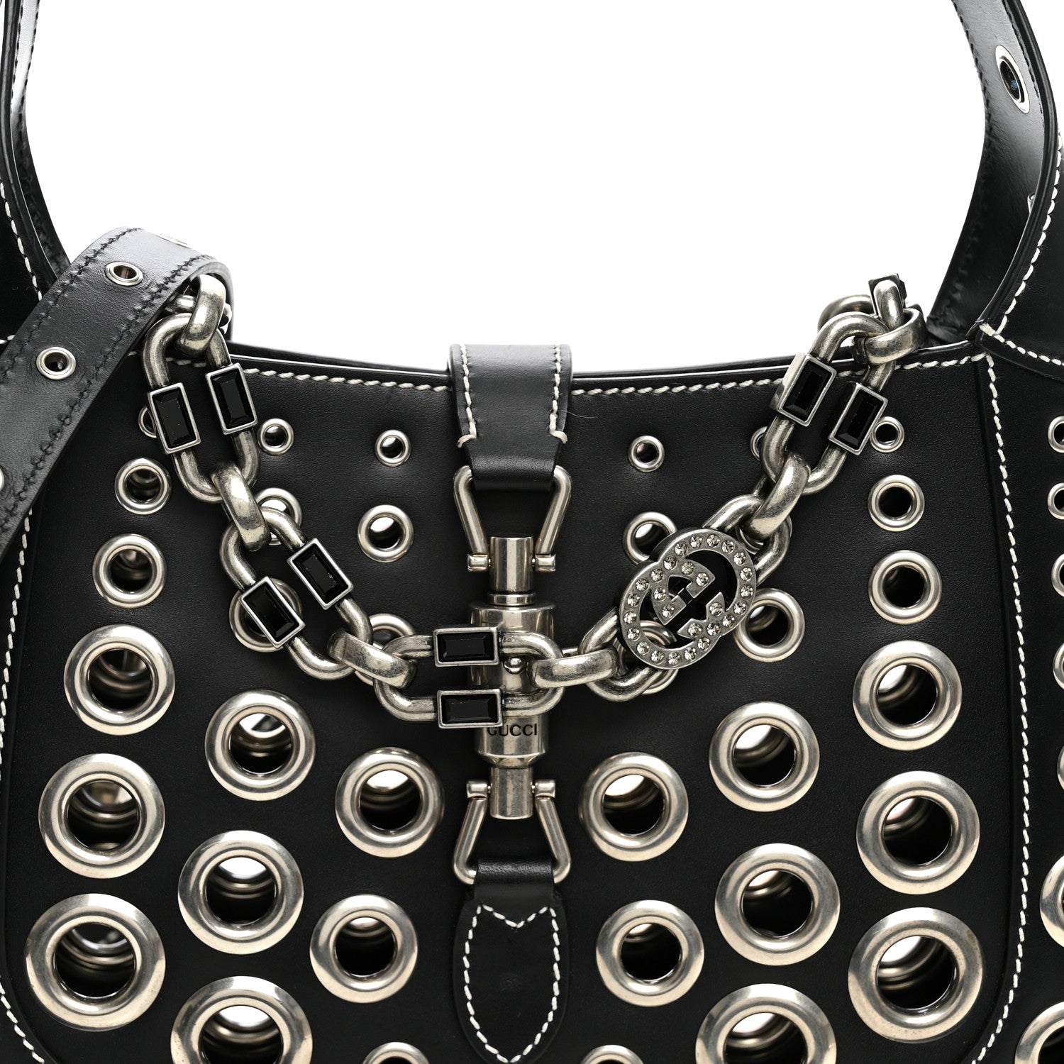 Gucci Calfskin Ha Ha Ha Jackie 1961 Eyelet Hobo Black 7 of 9