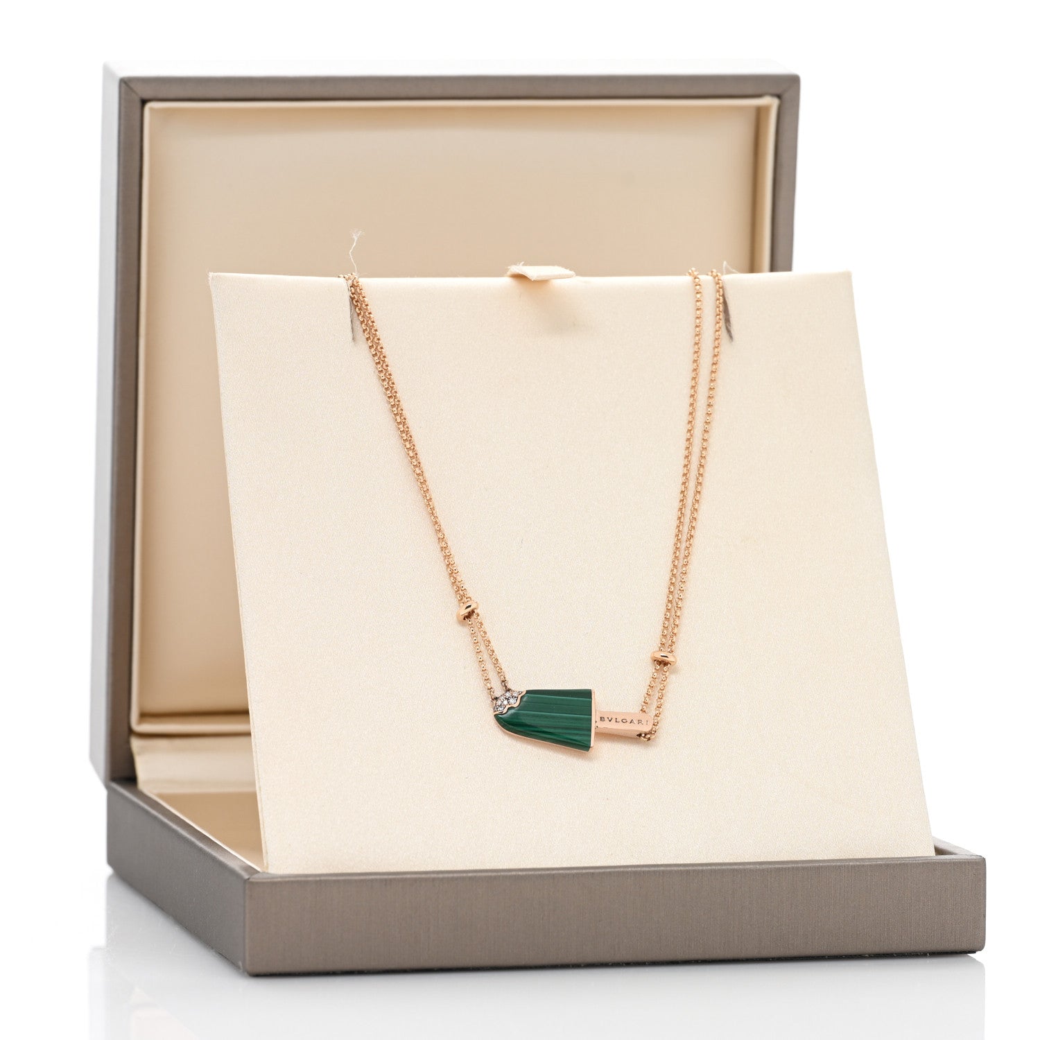 Bulgari 18K Rose Gold Diamond Malachite Gelati Necklace 5 of 5