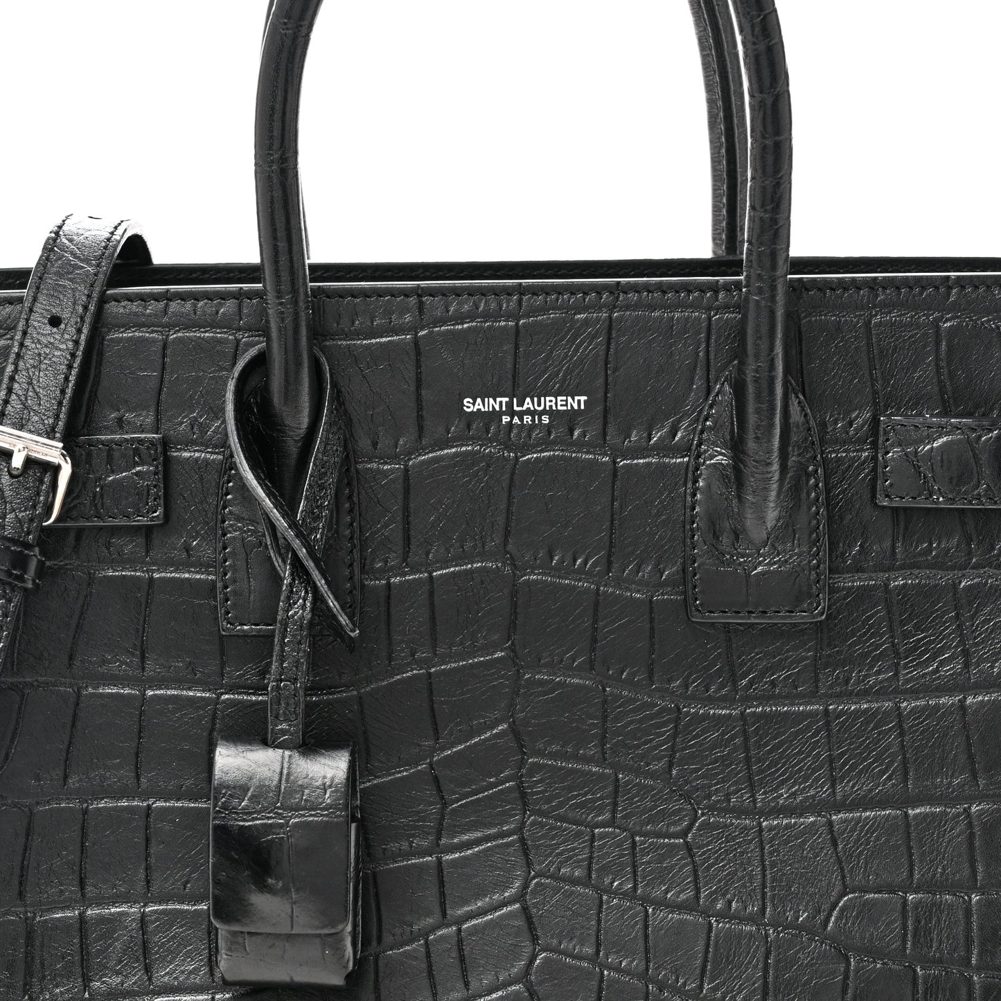 Calfskin Crocodile Embossed Baby Sac De Jour Black