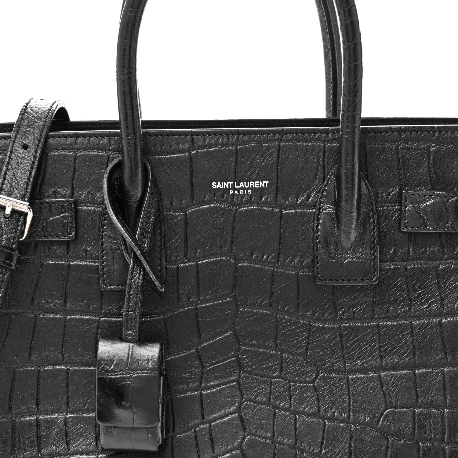 Saint Laurent Calfskin Crocodile Embossed Baby Sac De Jour Black 7 of 9