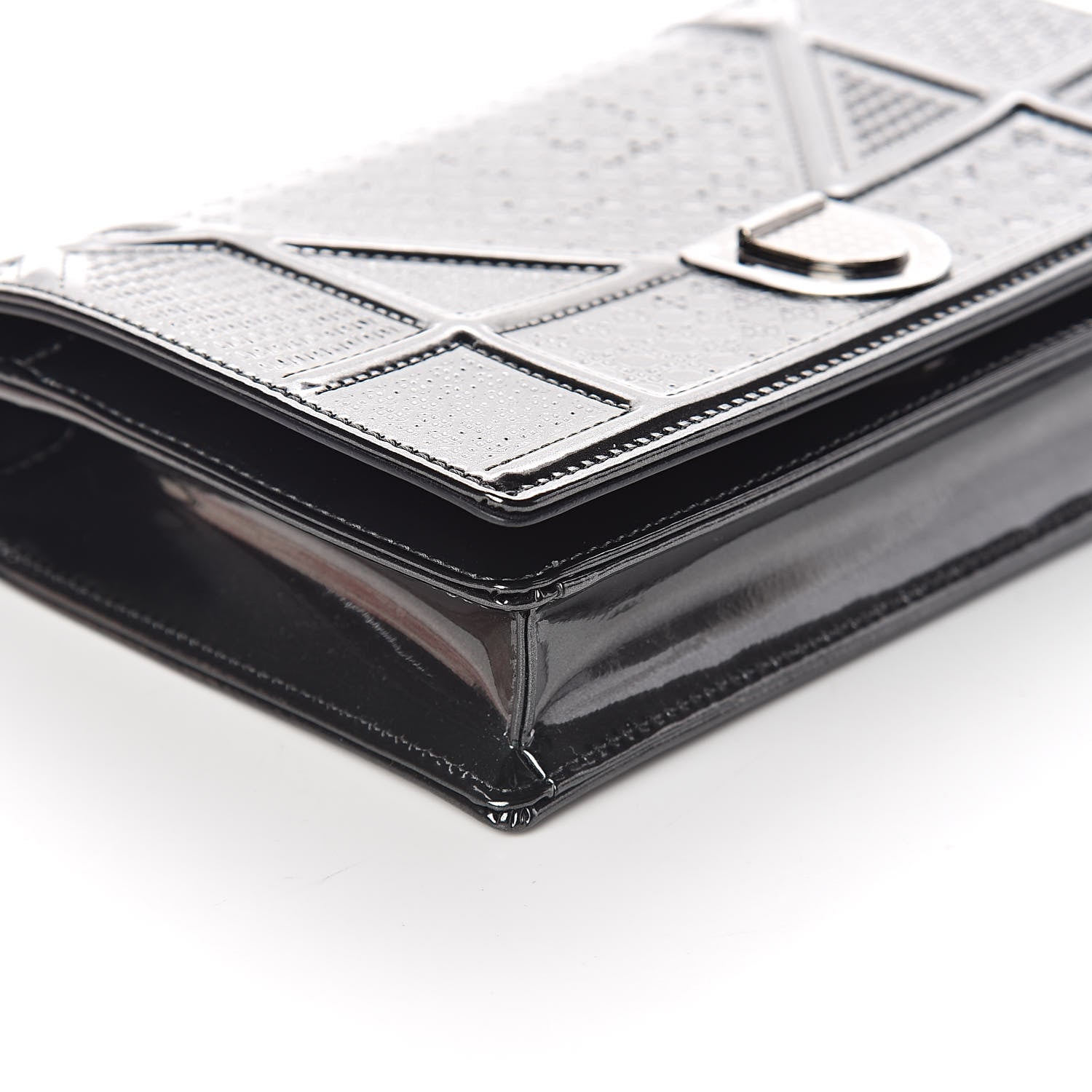 Christian Dior Metallic Patent Micro-Cannage Diorama Wallet on Chain Pouch Onyx Black 7 of 9