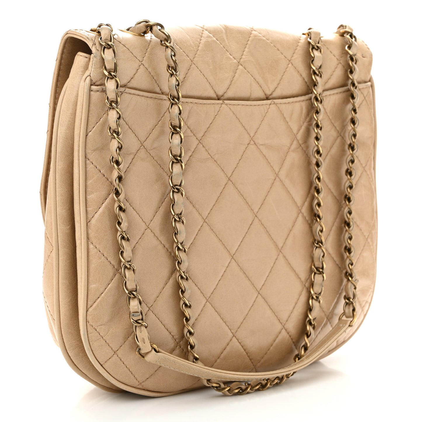 Glazed Calfskin Quilted Medium Bubble CC Flap Beige