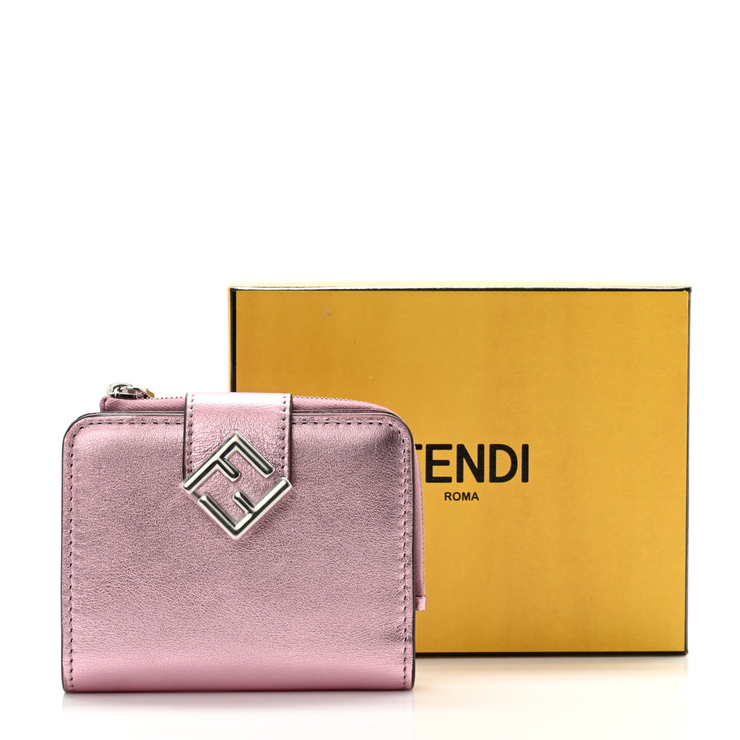 Vitello Laminato FF Diamonds Compact Wallet Rosa Palladio