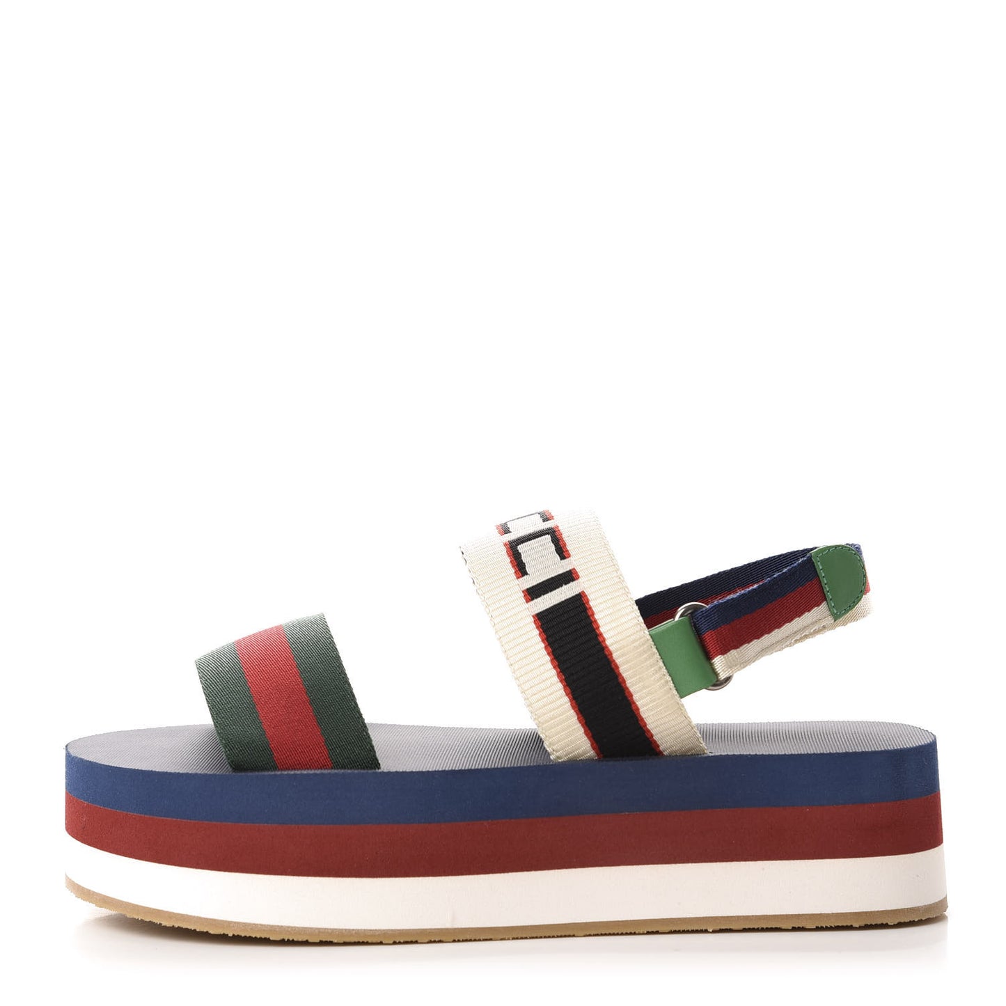 Nylon Stripe Logo Sylvie Web Platform Slingback Sandals 37 Green Red Ecru