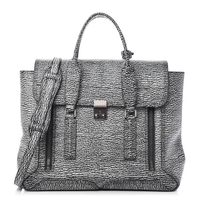 3.1 Phillip Lim Textured Calfskin Large Pashli Satchel Black Cream 1 of 9
