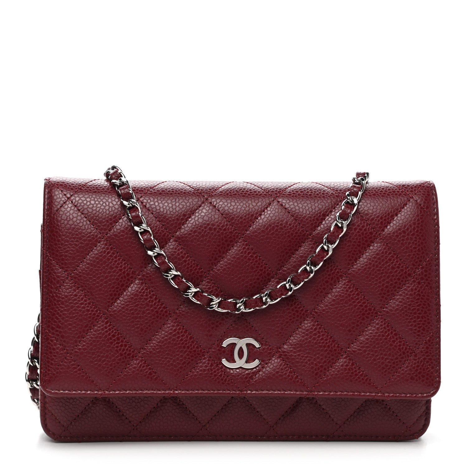 Chanel Caviar Quilted Wallet on Chain WOC Burgundy 1 of 12