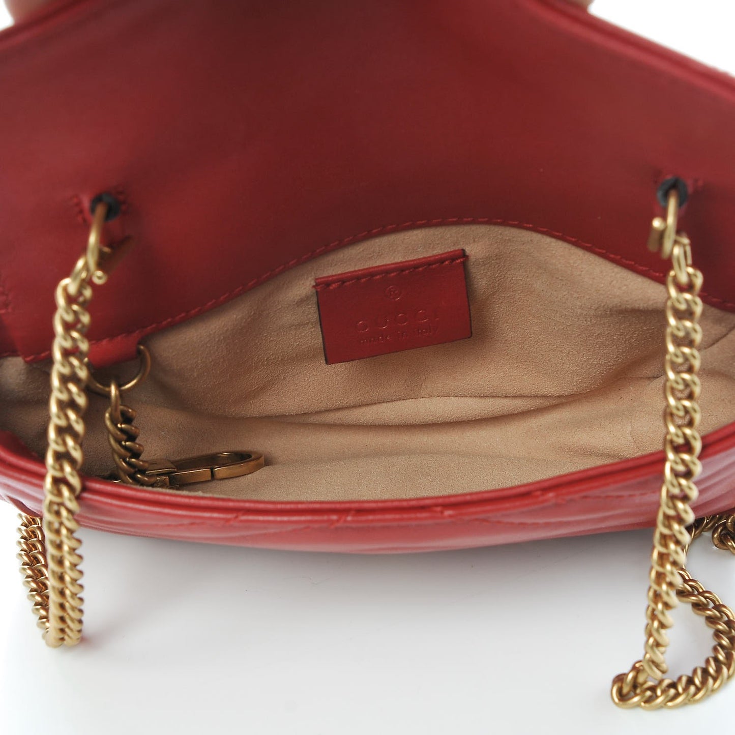 Calfskin Matelasse Super Mini GG Marmont Shoulder Bag Hibiscus Red