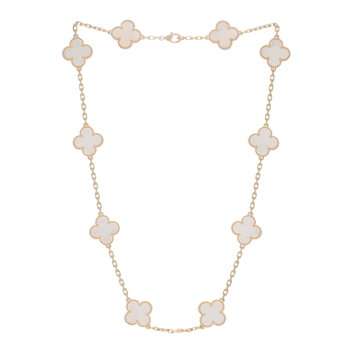 18K Yellow Gold Mother of Pearl 10 Motifs Vintage Alhambra Necklace