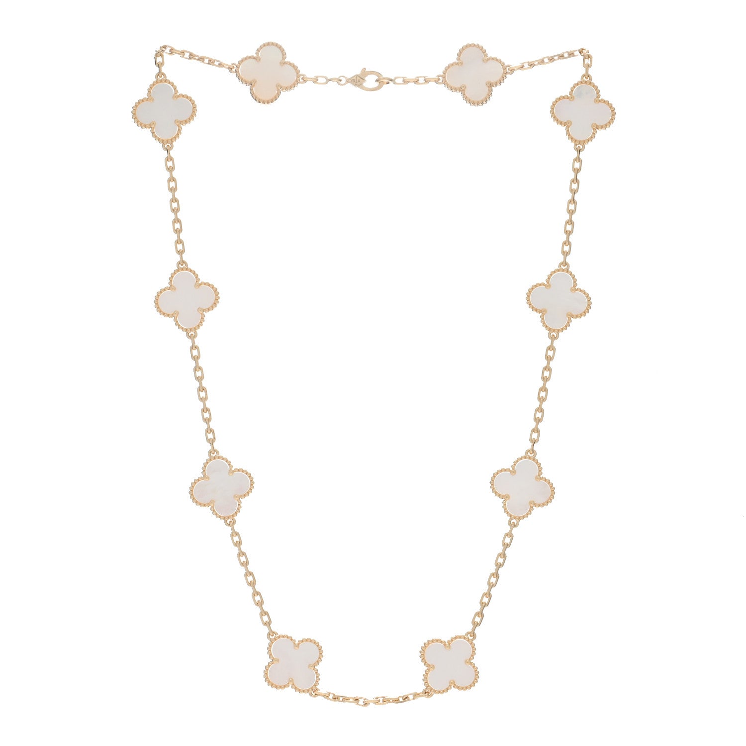 Van Cleef & Arpels 18K Yellow Gold Mother of Pearl 10 Motifs Vintage Alhambra Necklace 2 of 4