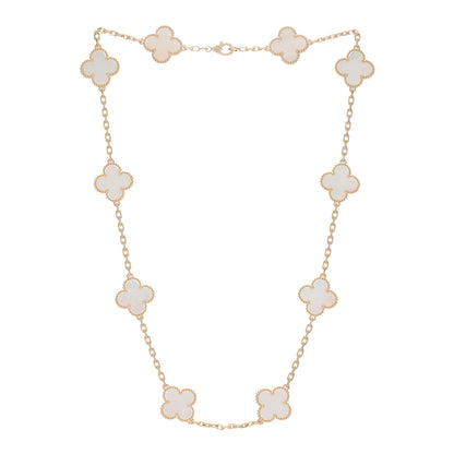 Van Cleef & Arpels 18K Yellow Gold Mother of Pearl 10 Motifs Vintage Alhambra Necklace 2 of 4