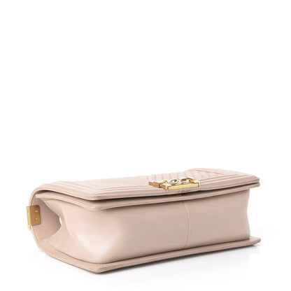 Chanel Calfskin Chevron Chain Medium Boy Flap Nude 3 of 13