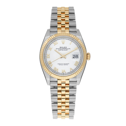Rolex Stainless Steel 18K Yellow Gold 36mm Oyster Perpetual Datejust Watch White Roman 126233 1 of 4