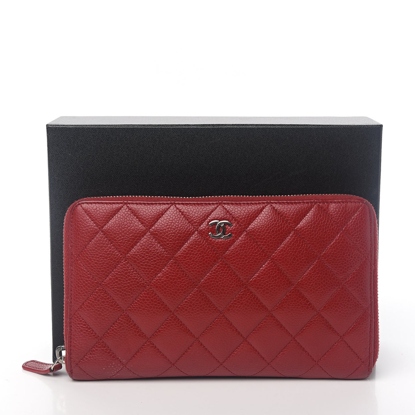 Caviar Quilted Large Zip Around Organizer Wallet Red