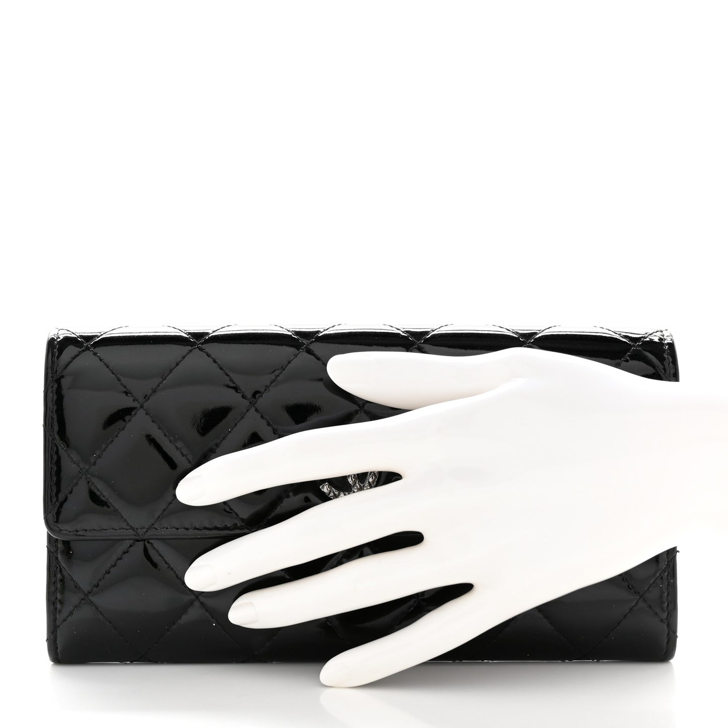 Patent Quilted Large Brilliant Flap Wallet Black