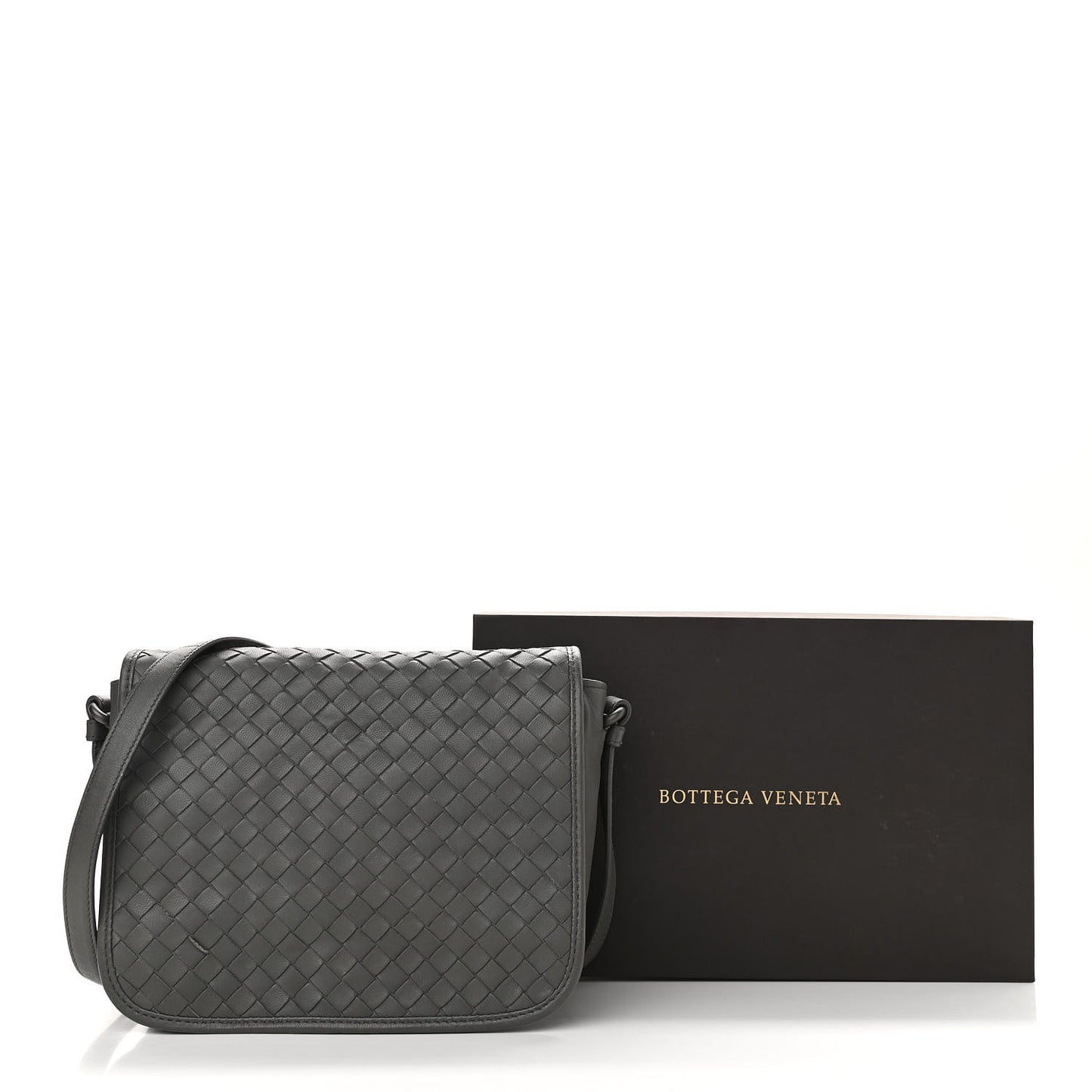 Nappa Intrecciato Flap Crossbody Light Grey