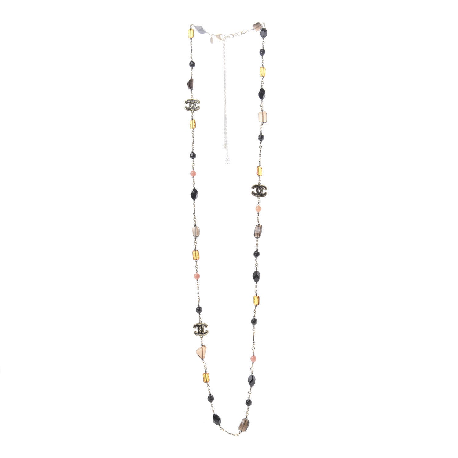Chanel Beaded Resin CC Long Necklace Gold Multicolor 3 of 5