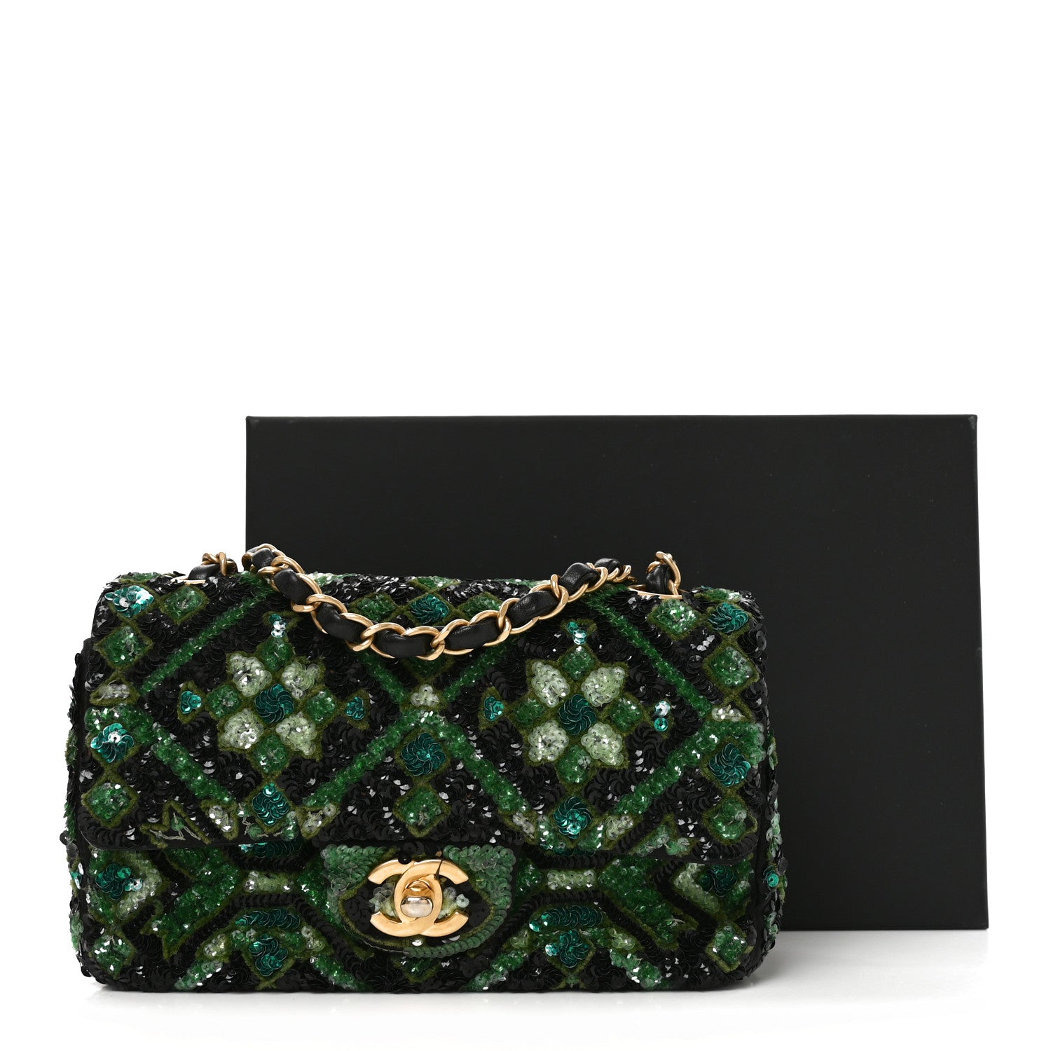 Chanel Sequin Mosaic Mini Rectangular Flap Green Black 11 of 12