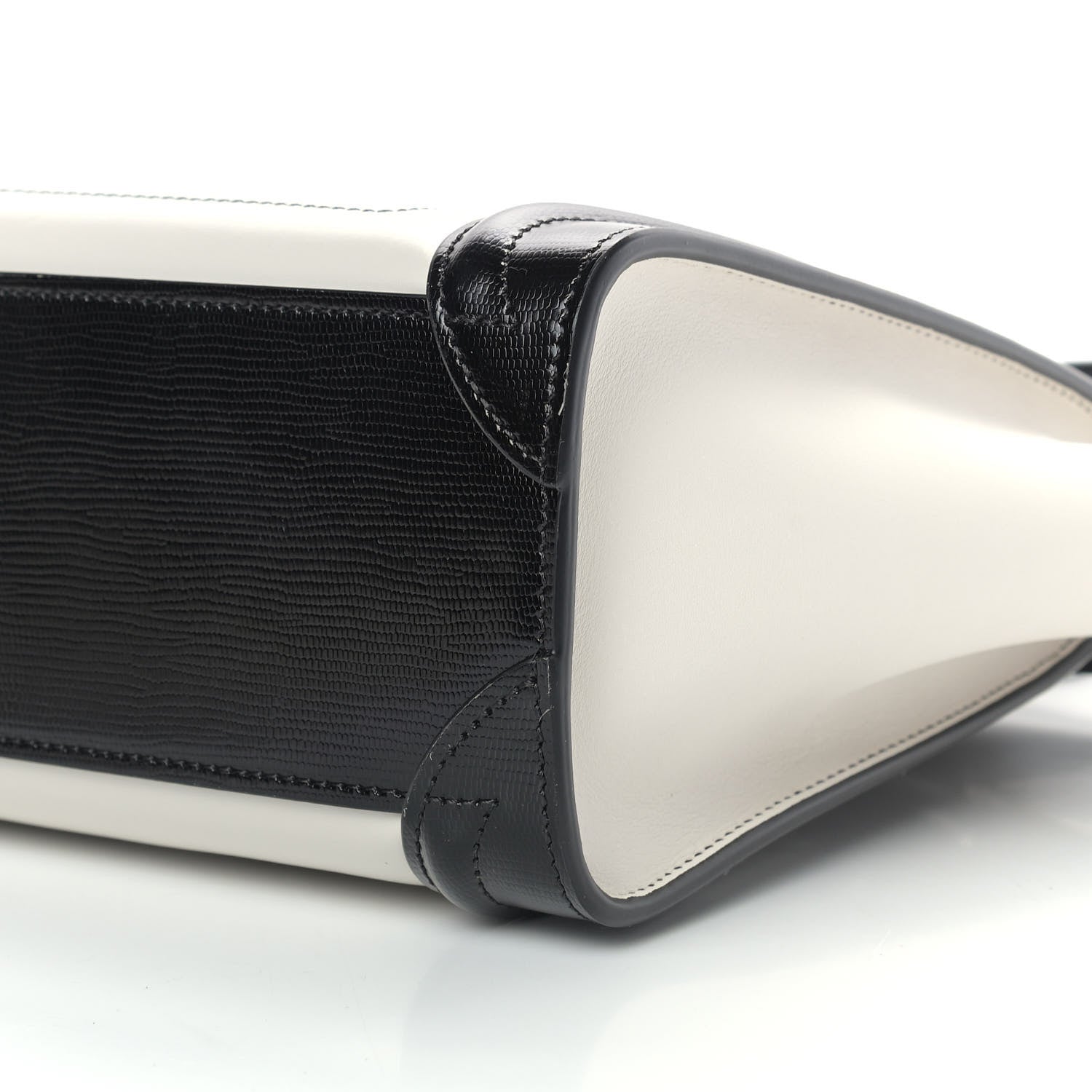 Celine Smooth Calfskin Lizard Embossed Nano Luggage White Black 8 of 10