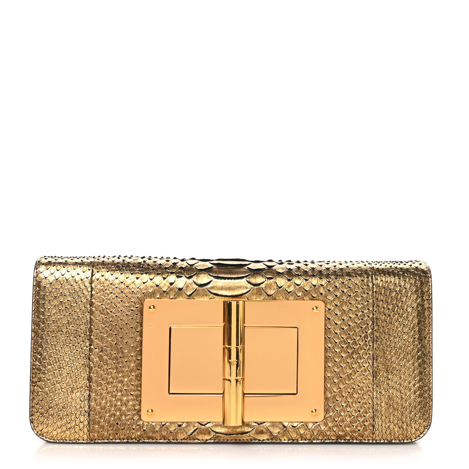 Tom Ford Metallic Snakeskin Natalia East-West Shoulder Bag Gold 1 of 9