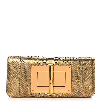 Tom Ford Metallic Snakeskin Natalia East-West Shoulder Bag Gold 1 of 9