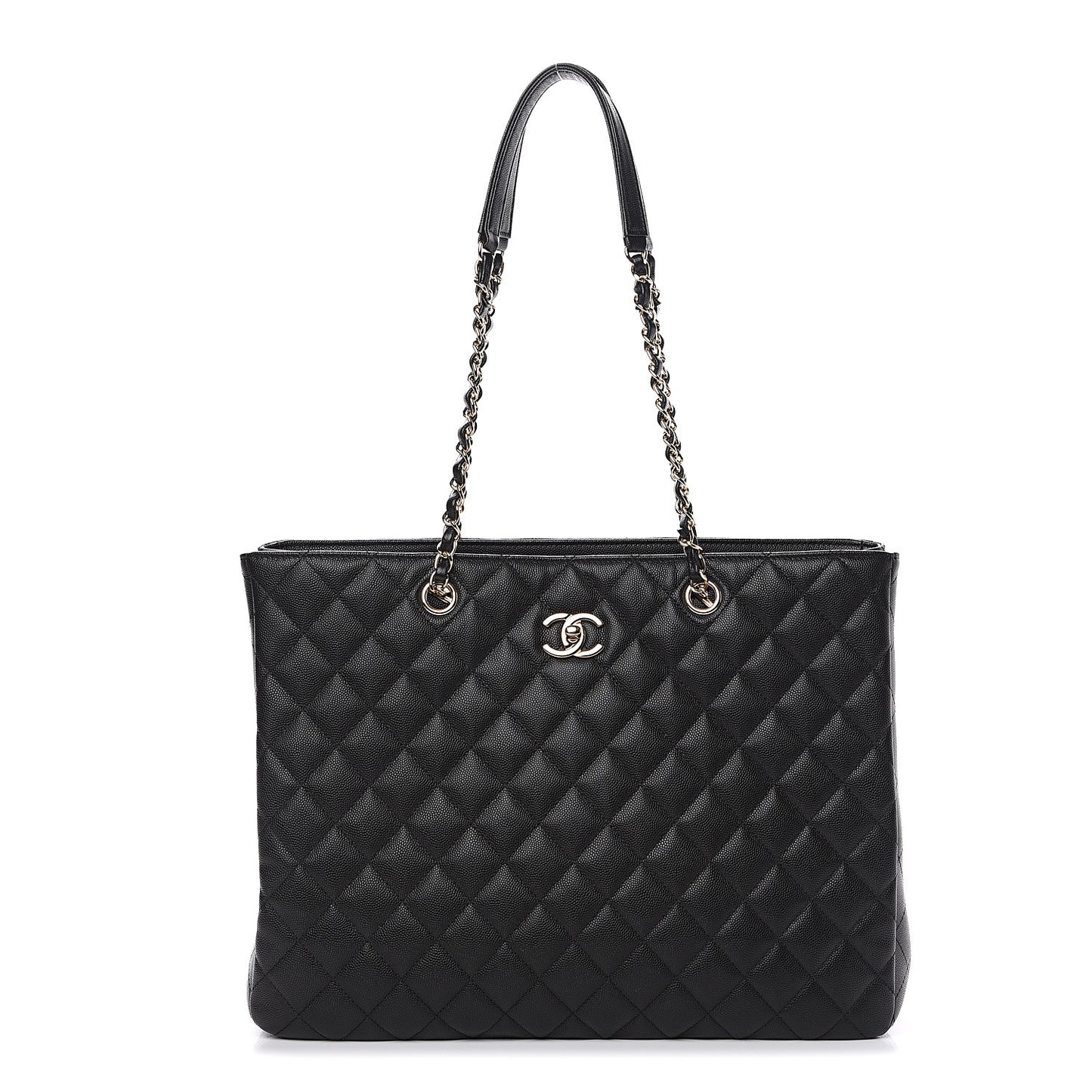 Caviar Quilted Large Shopping Tote Black