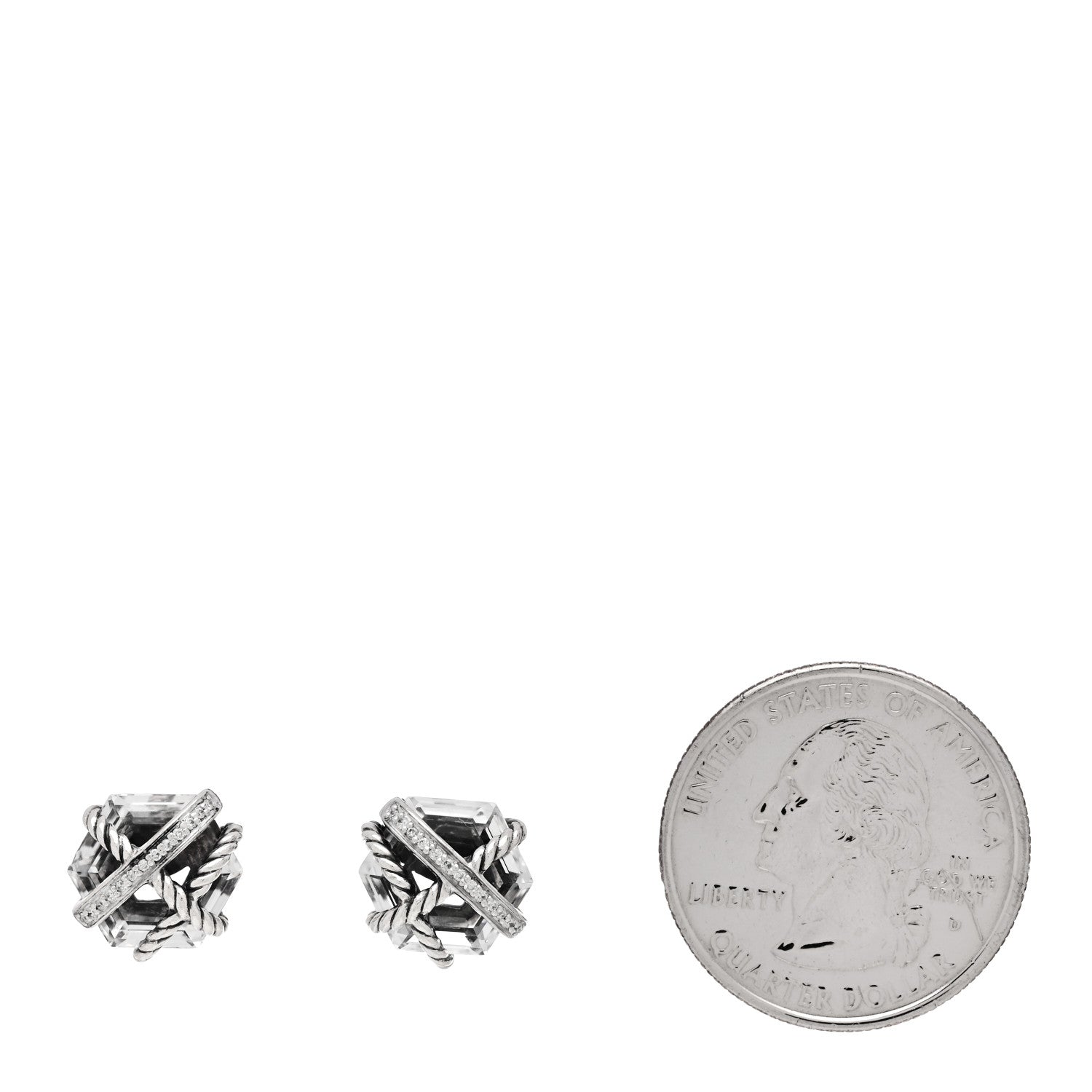 David Yurman Sterling Silver Diamond Crystal 10mm Cable Wrap Earrings 2 of 4