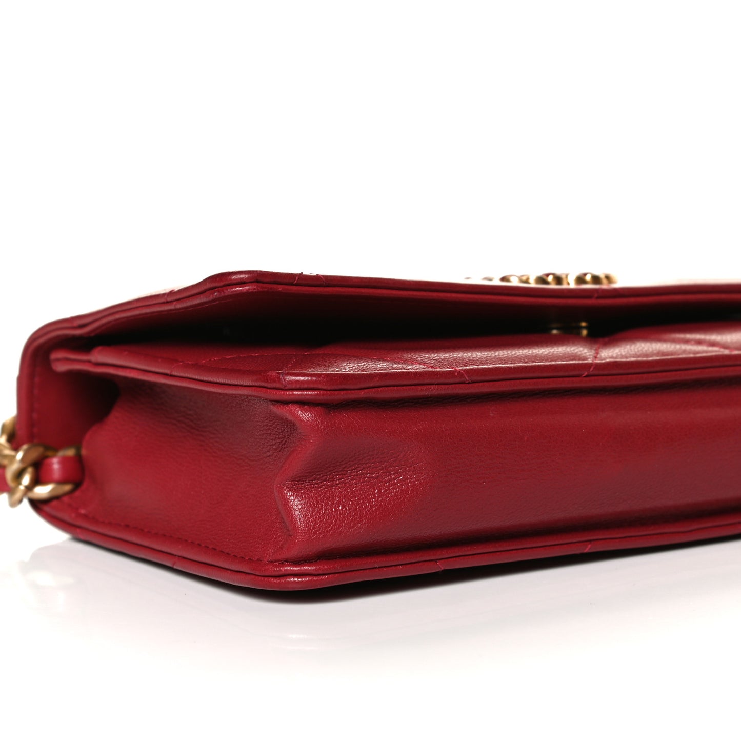 Goatskin Quilted Chanel 19 Wallet On Chain WOC Red