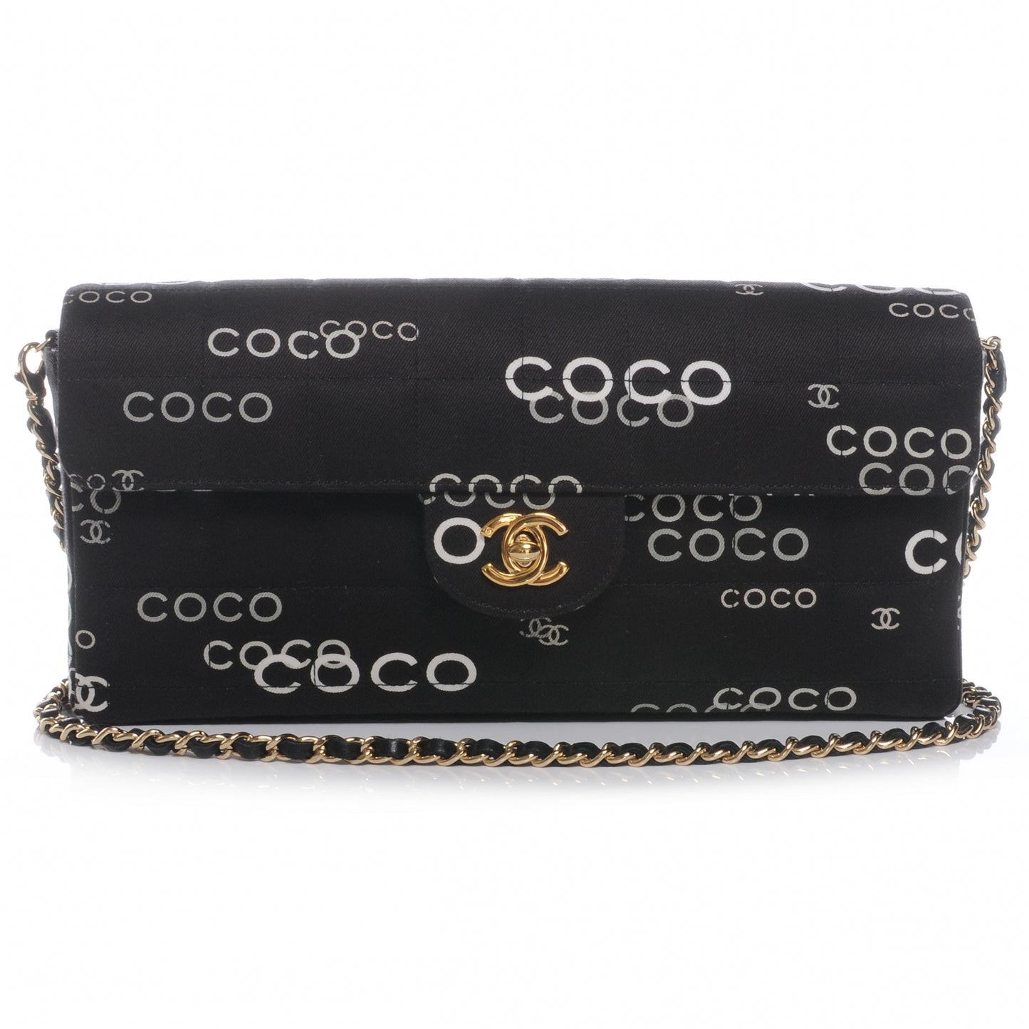 Canvas Chocolate Bar Quilted Coco East West Flap Black
