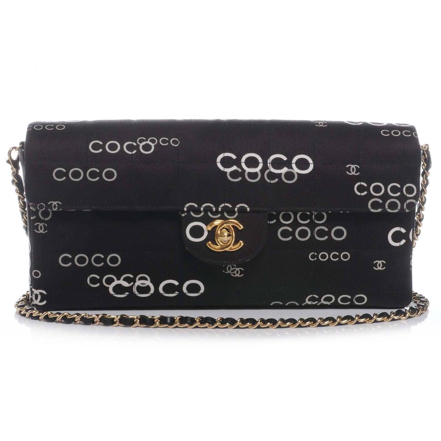 Chanel Canvas Chocolate Bar Quilted Coco East West Flap Black 1 of 8