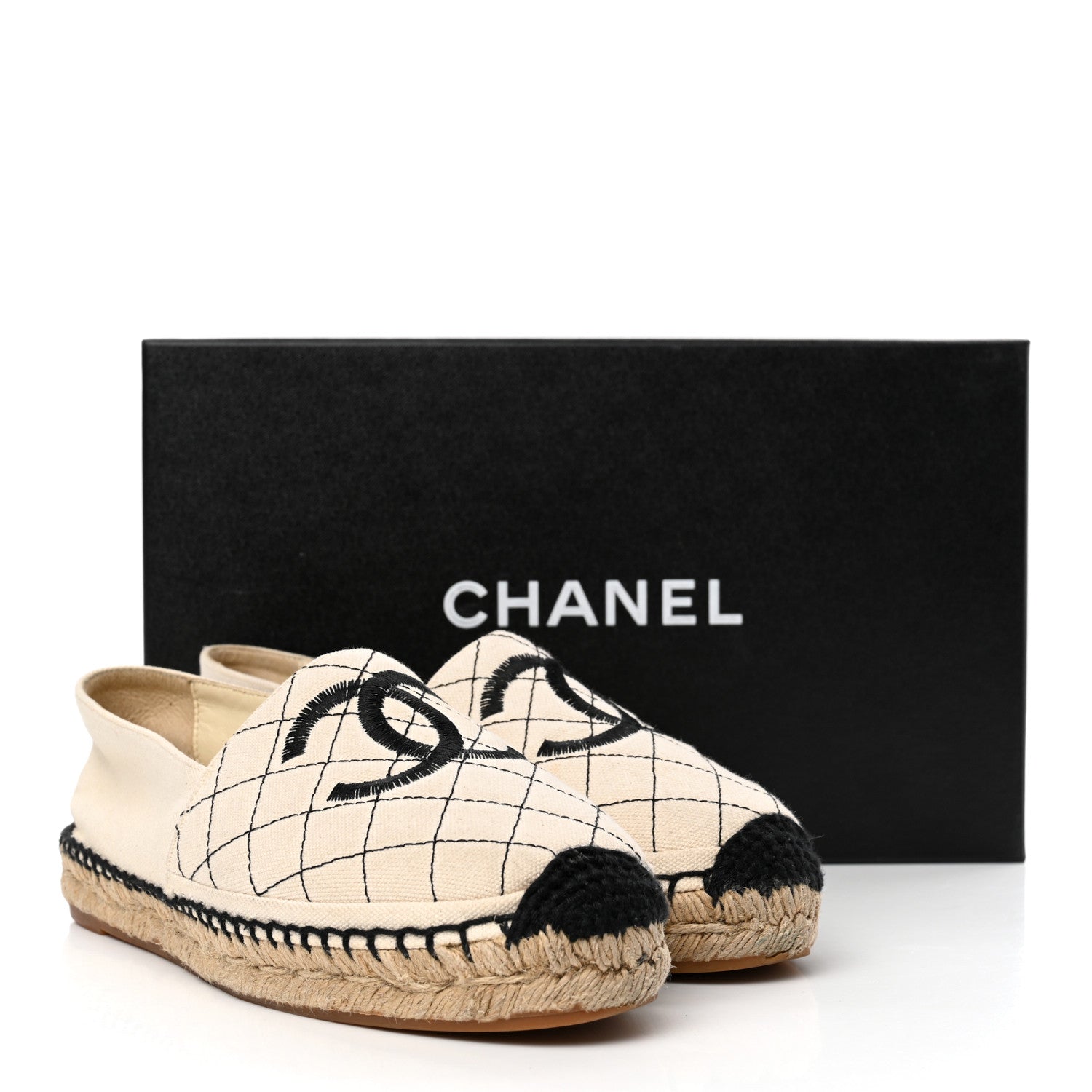 Chanel Fabric Biarritz CC Espadrilles 37 Beige Black 13 of 13