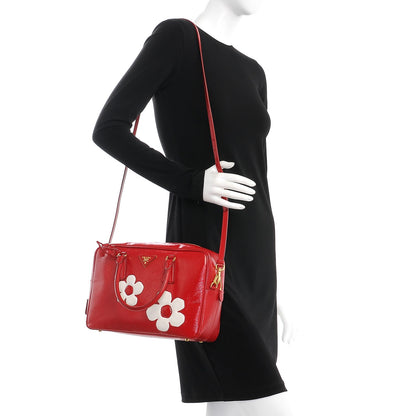 Prada Saffiano Vernice Floral Bauletto Bag Rosso Bianco 2 of 9